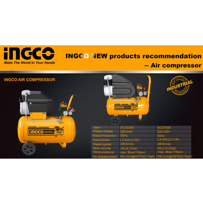 Compresseur d'Air 50 Litres 2,5HP AC25508 - INGCO TUNISIE - Image 3